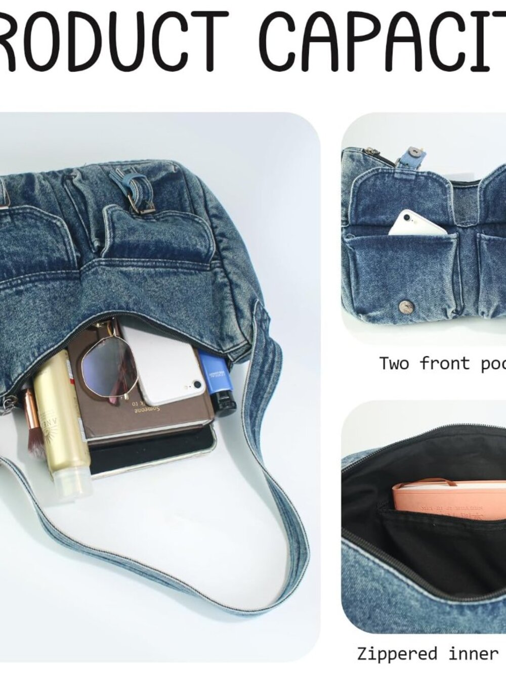 Denim Shoulder Bag Canvas Messenger Bag for Women Men Retro Tote Bag Y2K Aesthet - Picture 4 of 6